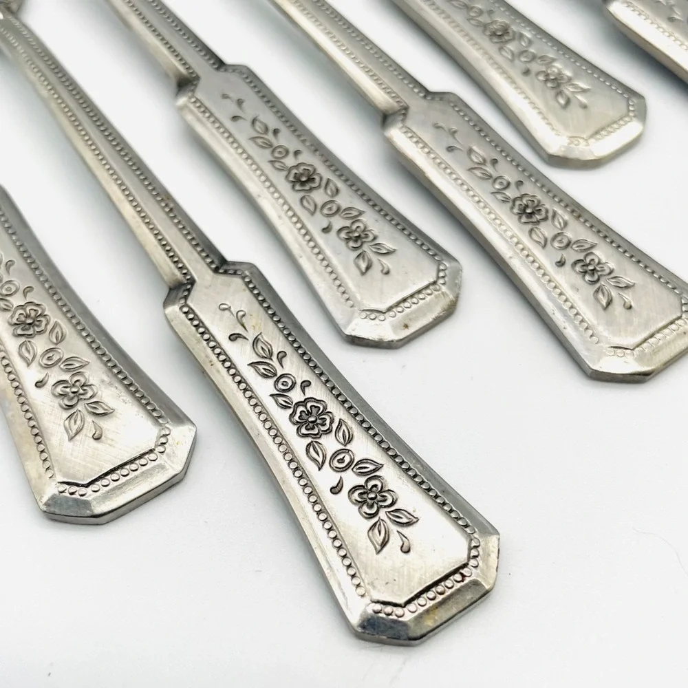 Rogers Stainless Korea Floral Cocktail Seafood Forks set of 7 Landscape
